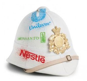 Monsanto, Unilever, Nestle ... names on a hat