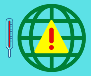 Globe with thermometer and warning triangle